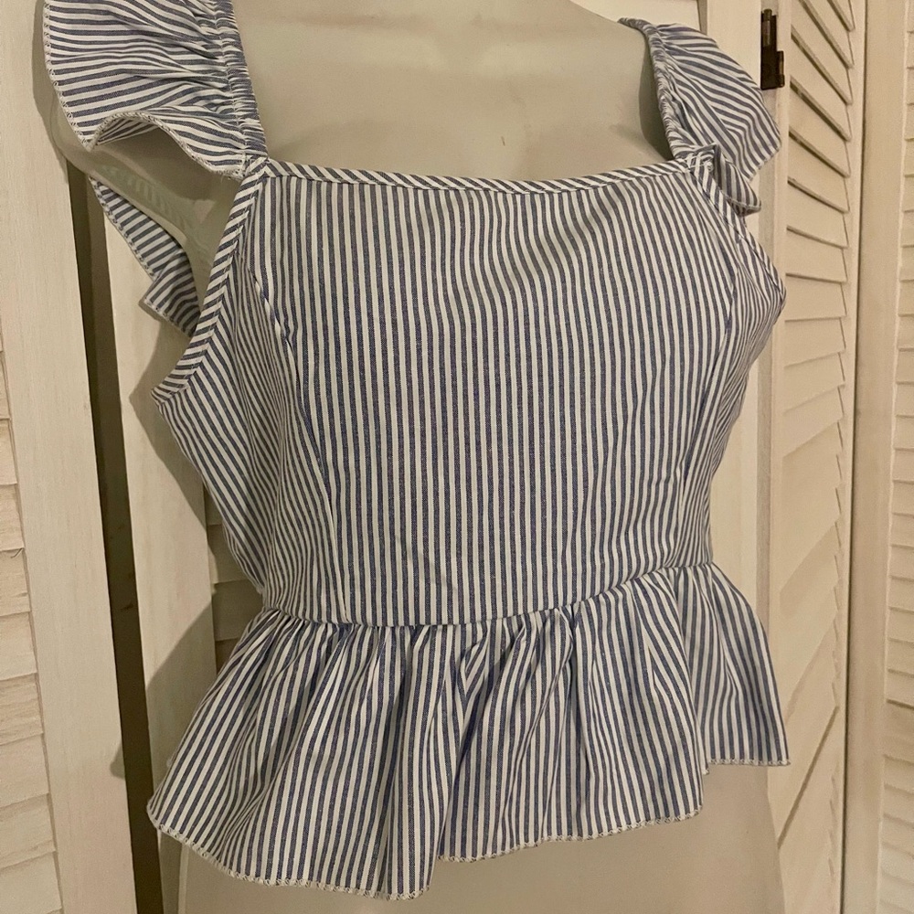 SHEIN Blue Ruffled Peplum Blouse
